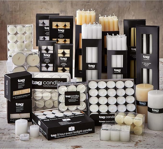 TAG Chapel 3X12 White Pillar Paraffin Wax Candle Unscented Drip-Free Long Burning 175 Hours for Home Decor Wedding Parties Dining Dinner Kitchen Table Tabletop Living Room End Table Decor Decoration