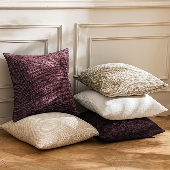 a moment Wine Red Chenille Throw Pillow Covers 20x20 Inch Pack of 2 Modern Decorative Throw Pillow Covers Farmhouse Cross Covers Home Decor for Sofa Bedroom Living Room