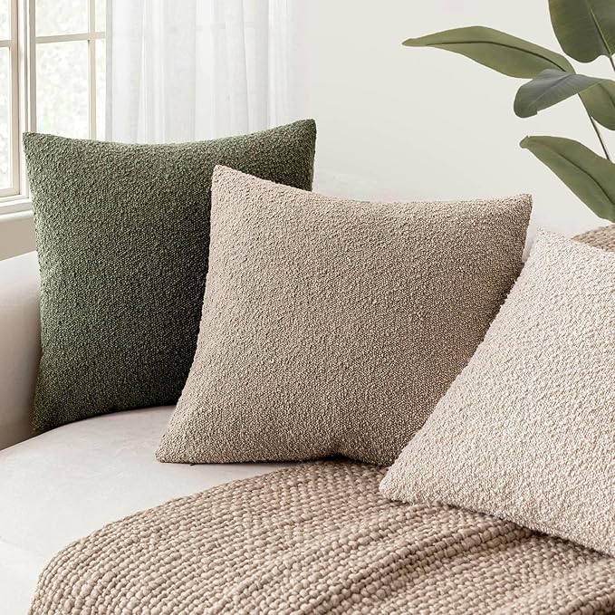Foindtower Decorative Textured Boucle Throw Pillow Covers Accent Solid Pillow Cases Neutral Soft Cozy Couch Cushion Case for Chair Sofa Bedroom Living Room Home Decor 26x26 Inch,1PC,Light Khaki Tan