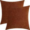Terracotta Chenille Decorative Couch Throw Pillow Covers, Soft Cushion Cases for Home Livingroom Sofa Décor, Pack of 2, 20 x 20 Inches