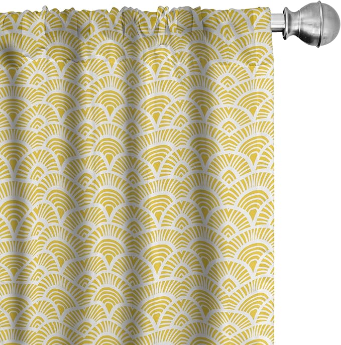 Ambesonne Abstract Window Curtains, Hand Drawn Vintage Half Circles Sun Themed Bohemian Ornamental Vibrant Pattern, Lightweight Decor 2-Panel Set with Rod Pocket, Pair of - 28" x 95", White and Yellow
