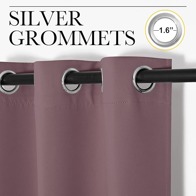 NICETOWN Bedroom Curtain Panels Blackout Draperies, Dry Rose, 1 Pair, 34 by 45-inch, Thermal Insulated Solid Grommet Blackout Curtains/Drapes