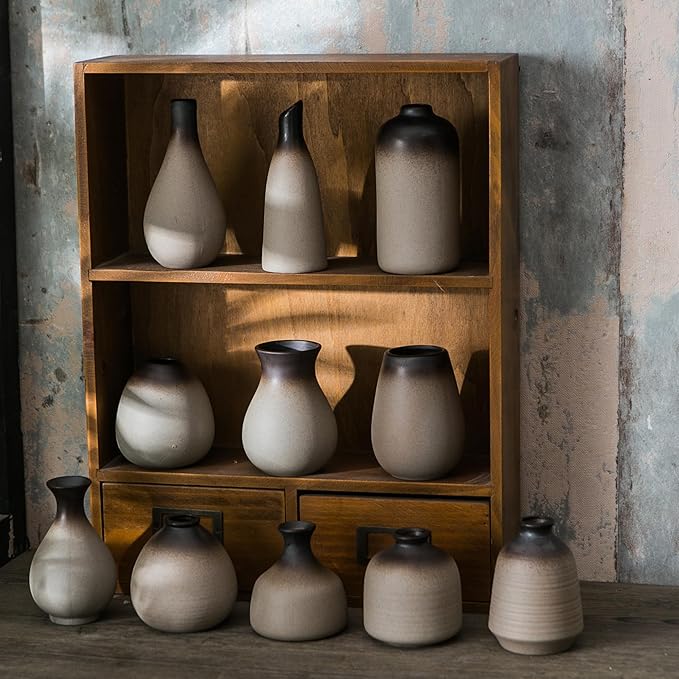 JOJUNO Rustic Bud Vase, Ceramic Small Vase Set of 11, Mini Vases for Fresh and Dried Flowers, Modern Farmhouse Home Decor, Pottery Vases for Living Room, Shelves, Centerpieces for Dining Table