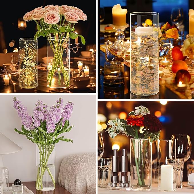 Humicane Candle Holder,Open Ended Glass Candleholder Multiple Size Choices,Clear Cylinder GlassCandle Holder for Wedding Centerpieces,Home Decor(3pcs:8x4", 3pcs: 8x3.5")