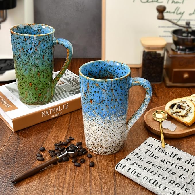 20oz Porcelain Coffee Mugs Set of 4, Large Tall Coffee Mugs with Handles, Modern Ceramic Coffee Cups for Coffee, Tea, Cocoa, Milk, Gifts for Women Men