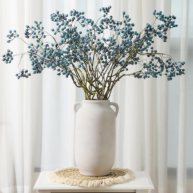Large Flower Vase Home Decor - 12 inch Tall Ceramic Farmhouse White Rustic Table Vases with Handle Living Room Decoration Decorative Modern for Fireplace Kitchen