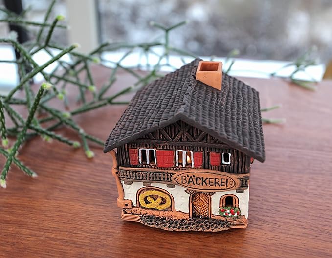 Ceramic Miniature House of The Original Bakery in Bavaria Germany, Tea Light Candle Holder Home Decor Handmade from Clay Tiny House