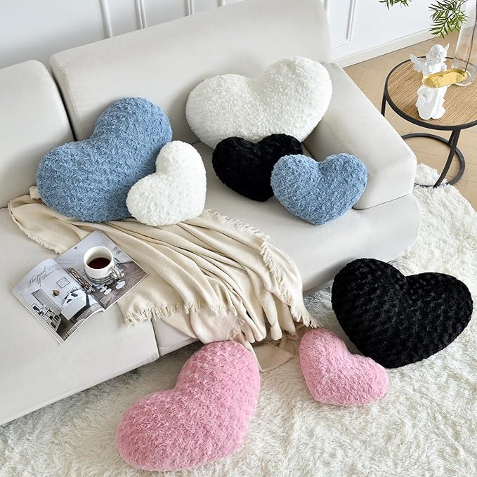 Heart Pillow, Soft Heart Shaped Pillow with Room Decorative Throw Pillows for Bed Couch Chair Sofa, Heart Shaped Cute Throw Pillow Cushion for Bedroom Living Room (Grey Blue, Large 19.6" x 15.7")