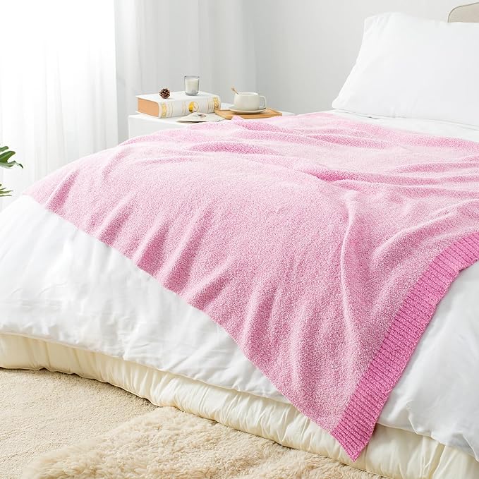 Carriediosa Heather Throw Blanket 60" X 80" Twin, 400GSM Ultra Soft Microfiber Fuzzy Fluffy Reversible Knitted Blankets Cozy Plush Lightweight and Warm Fall Throws for Couch, Bed, Sofa, Hot Pink
