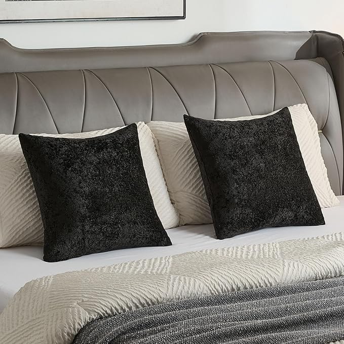 FUTEI Black Flannel Throw Pillow Covers 22x22 Inch Set of 2,Soft Dimensional Textured Cushion Cases,Modern Home Decor for Couch Living Room