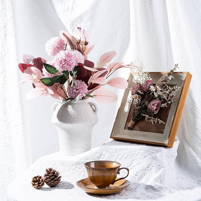 Ceramic Vase, Rustic Vase, 7 Inch Vintage Terracotta Flower Vases for Home Decor, Decorative Farmhouse Vase with hadle for Home Decor, Living Room, Shelf Decor, Farmhouse, Table, Lyeec