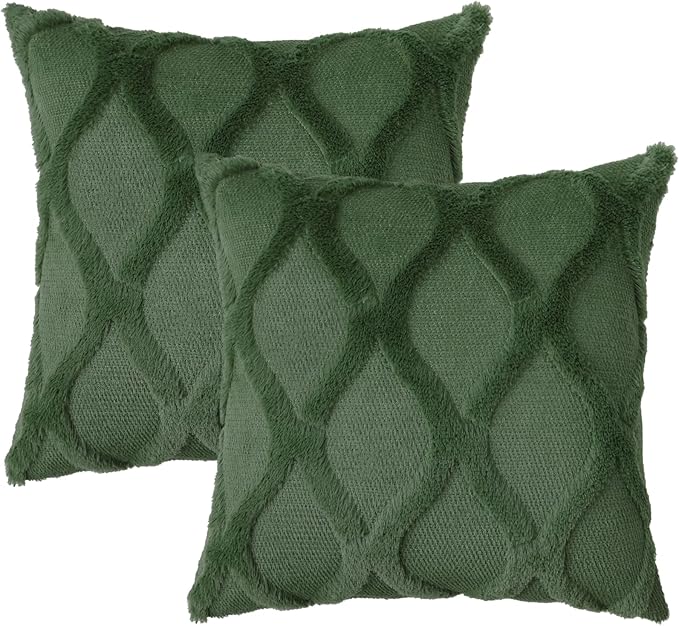 decorUhome Christmas Throw Pillow Covers 16x16 Inch Set of 2, Soft Plush Faux Fur Wool Forest Elf Couch Pillow Covers, Decorative Neutral Pillow Cases for Bed Sofa Living Room Home Decor