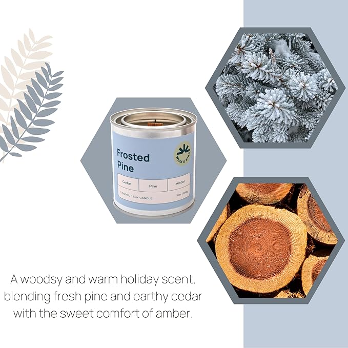 Wick & Star Vegan Non-Toxic, Wood Wick, Natural Coconut Soy Wax Aromatherapy Candle, Clean Burning (Frosted Pine)