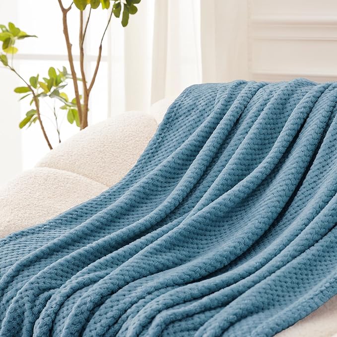 Exclusivo Mezcla Fleece Throw Blanket Extra Large, Super Soft and Warm Blankets for Couch, Sofa and Bed Waffle Textured, Cozy, Fuzzy and Lightweight (Slate Blue, 50x70 Inches)