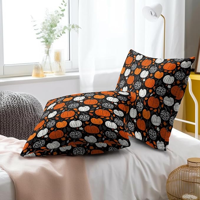 Fall Pillow Covers 20x20 - Thanksgiving Throw Pillow Covers 20x20 Pumpkin Maple Leaves Pillowcase Set of 2 Botanical Autumn Cushion Cover for Sofa Home