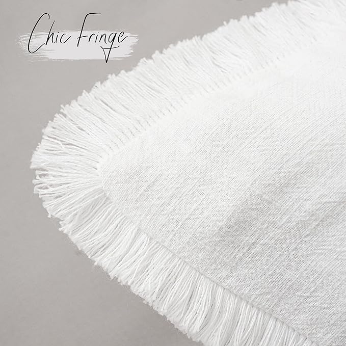 Foindtower Decorative Linen Fringe Throw Pillow Covers Cozy Boho Farmhouse Cushion Cover with Tassel Soft Accent Pillowcase for Chair Sofa Bed Living Room Home Decor, 18×18 Inch, 1PC, Cream White