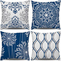 Decorative Throw Pillow Covers 20x20 Set of 4, Modern Simple Square Pillow Case Cushion Cover for Sofa Couch Farmhouse Living Room (Blue, 20"x20")