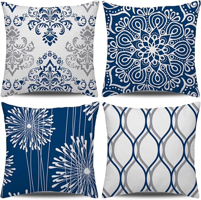 Decorative Throw Pillow Covers 20x20 Set of 4, Modern Simple Square Pillow Case Cushion Cover for Sofa Couch Farmhouse Living Room (Blue, 20"x20")