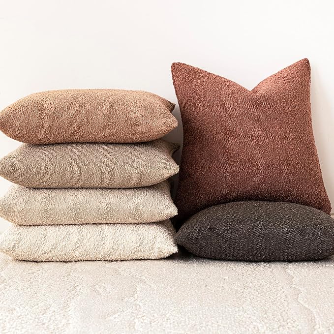 Foindtower Decorative Textured Boucle Throw Pillow Covers Accent Solid Pillow Cases Neutral Soft Cozy Couch Cushion Case for Chair Sofa Bedroom Living Room Home Decor 24x24 Inch,1PC,Orange Rust Red