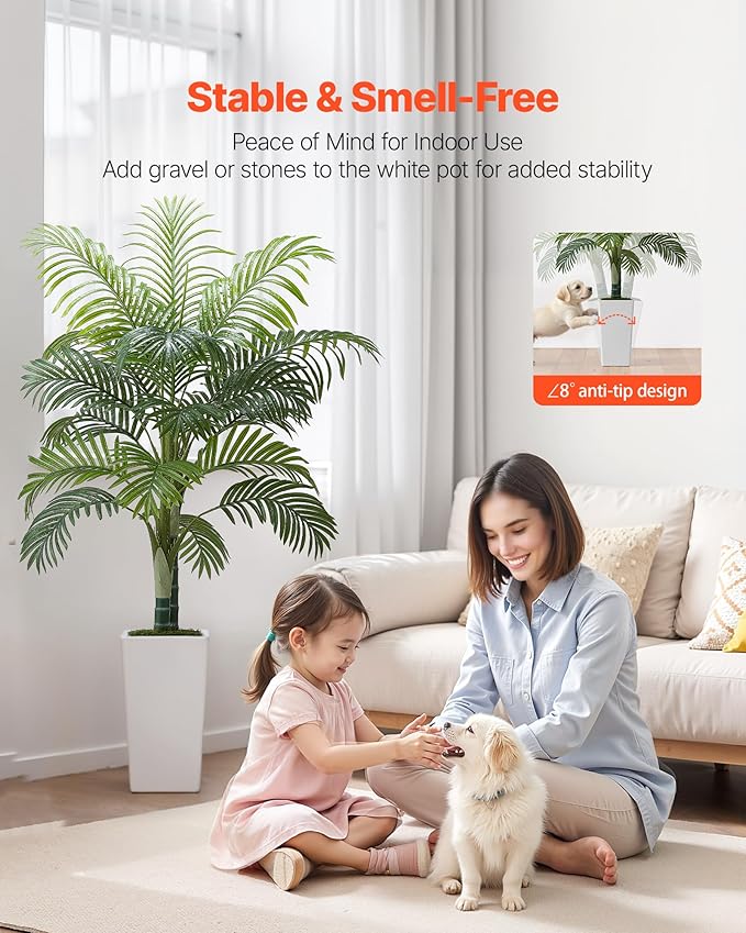 VEVOR Artificial Areca Palm Tree 5 ft, Fake Palm Tropical Plants with White Tall Planter, Faux Floor Silk Plant in Pot, Large Trees for Home Office Living Room Decor House Warming, Indoor Outdoor
