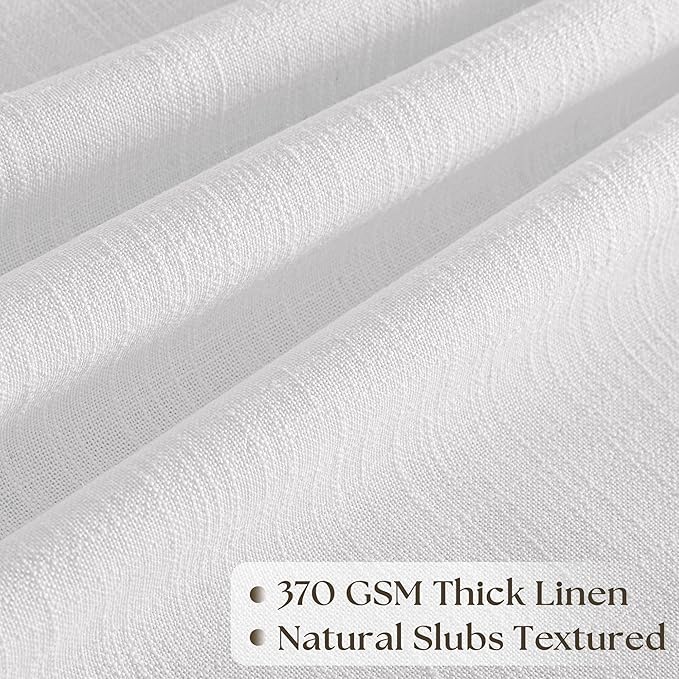 Snow White Linen Curtains Pinch Pleated 84 Inches Long for Living Room Bedroom Pleat with Hooks Rings Back Tab Semi Sheer Curtains 84 Inch Length Light Filtering Luxury Farmhouse Drape 1 Panel