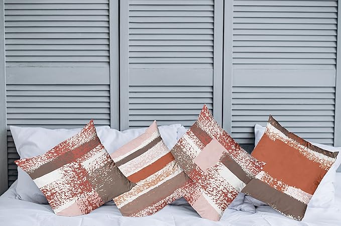 Ambesonne Grunge Throw Pillow Cushion Case Pack of 4, Abstract Design Simplistic Minimal Stripes Brushstrokes Contemporary, Modern Accent Double-Sided Digital Printing, 18", Taupe Paprika and Rose