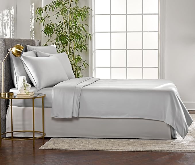 Twin XL Sheets by Pure Bamboo, Genuine 100% Organic Viscose Derived from Bamboo Bed Sheet Set, Luxuriously Soft & Cooling, Double Stitching, Lifetime Quality Promise (Twin XL, Silver Pearl)