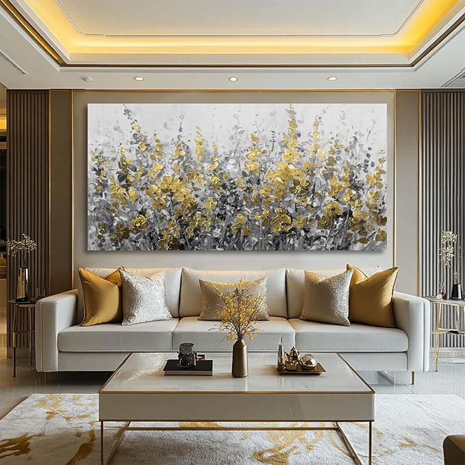 MLART99 Black and Gold Wall Art Plant Prints Pictures 29"x58" Floral Posters Botanical Home Decor Bedroom Wall Decor Above Couch