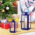 DECORKEY Christmas Decorations Outdoor&Indoor, 17''&13'' Set of 2 Blue Decorative Candle Lanterns, Modern Hanging/Tabletop Candle Holders for Christmas Home Porch Patio Wedding Decor