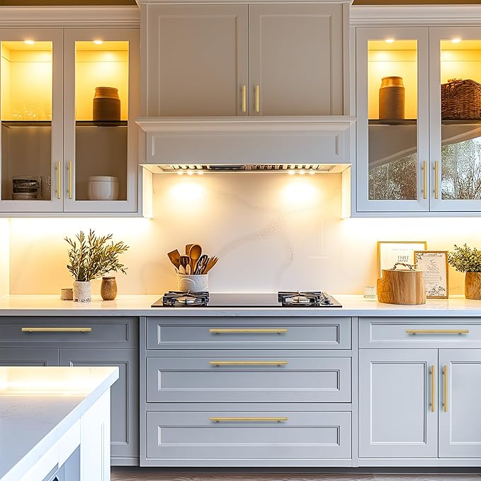 JOY DECOR 45 Pack Cabinet Handles, Gold Cabinet Pulls, 8-3/4 in Hole Center Kitchen Cabinet Handles, Stainless Steel T Bar Handles for Dresser Drawers