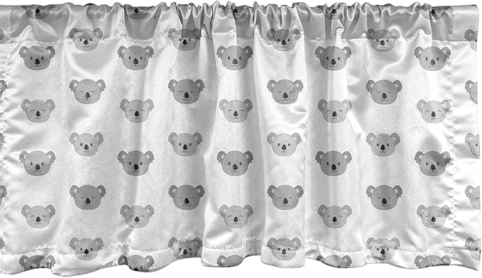 Lunarable Koala Window Valance, Continuous Happy Exotic Animals Head Simplistic Pattern, Curtain Valance for Kitchen Bedroom Decor with Rod Pocket, 54" X 12", Pale Taupe Charcoal Grey