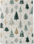 Christmas Decorative Blanket, Elegant Tree and Snowflake Print Throw Decoration, Soft Flannel Winter Blankets for Couch Bed Sofa, Holiday Home Decor, Xmas Festival Gifts White 40x50 Inch