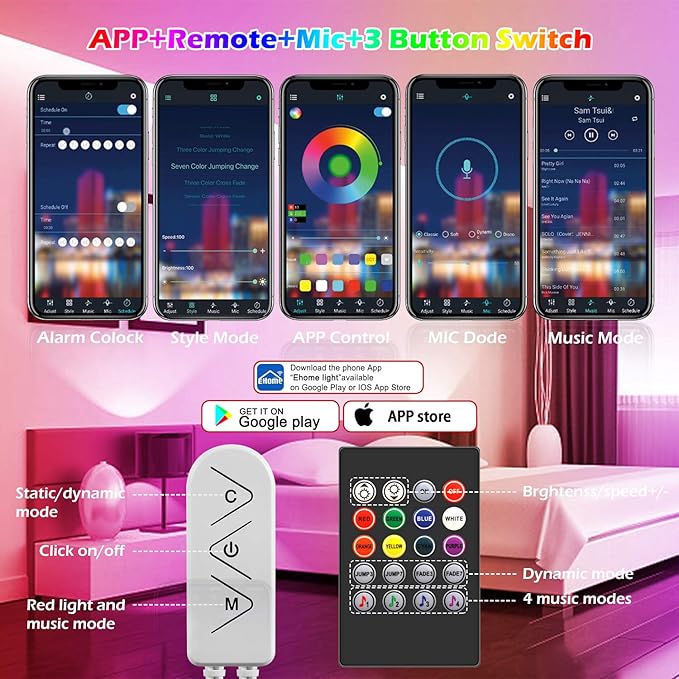 AILBTON Led Strip Lights,82ft Led Light Strips Music Sync Color Changing RGB Led Strip Built-in Mic,Bluetooth led Lights App Control with Remote,5050 RGB Rope Light Strip