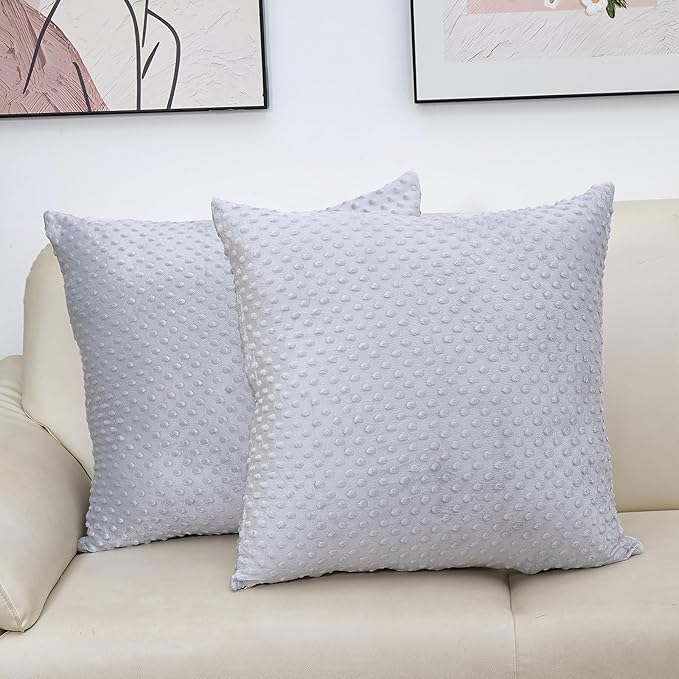 2 Packs Throw Pillow Covers, Neutral Decorative Couch Pillow Cover for Living Room Bed Sofa Rustic Farmhouse Boho Home Decor, Soft Plush Cushion Case Slipcover (Gray, 24"x 24")