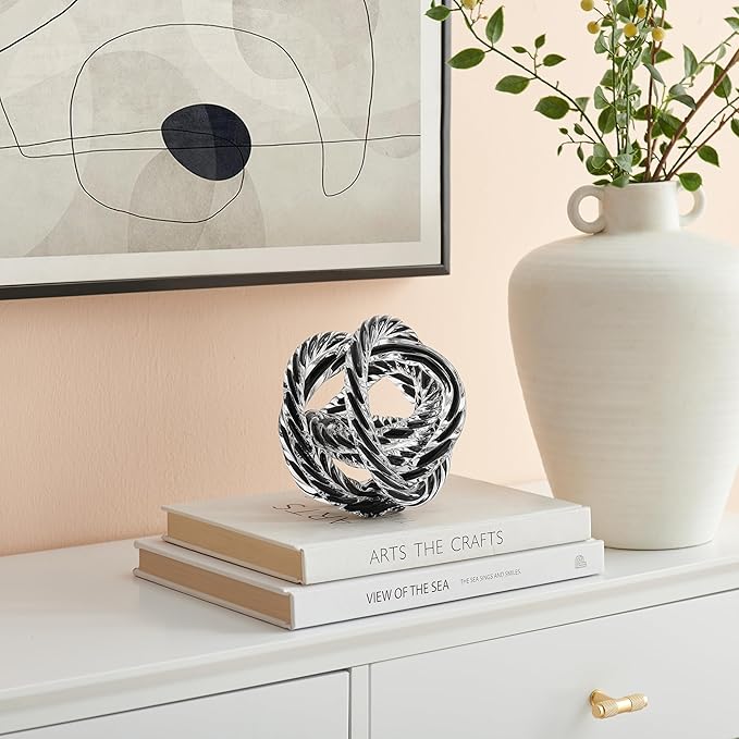 Danya B Nox Modern Glass Knot Loop Abstract Tabletop Sculpture - Smooth Light Purple or Textured Black Rope (Textured Black Rope)