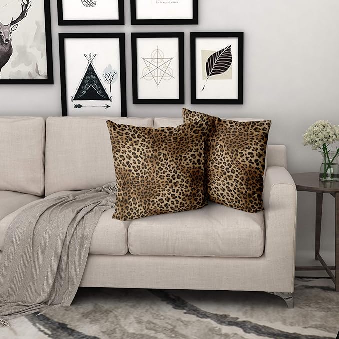 Brown Leopard Throw Pillow Cover - 2 Pcs Cheetah Pillow Case 18x18 inch Cotton Soft Animal Print Pillows Covers Decorative Cushion Cover for Home Couch Bed Sofa Double Side Printed