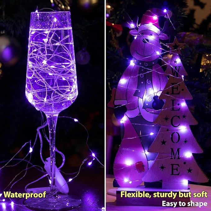 HXWEIYE 6 Pack Purple Fairy Lights Battery Operated, 7ft 20LED Mini Fairy String Lights Mason Jar Lights, Waterproof Firefly Starry Lights for DIY Wedding Party Bedroom Patio Christmas Décor