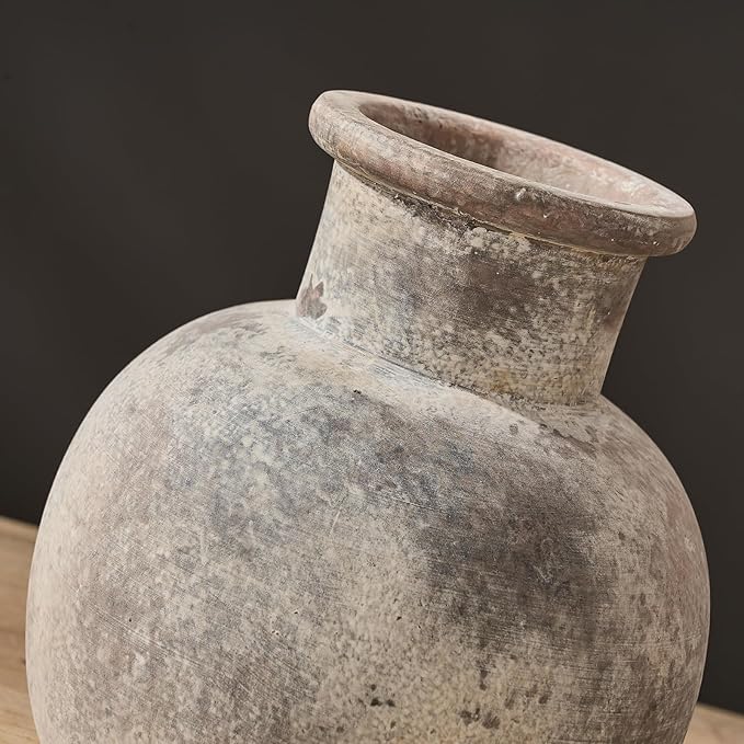 SIDUCAL Ceramic Rustic Farmhouse Vase | 6 Inch Pottery Decorative Flower for Home Decor | Boho Vase | Terracotta for Table, Living Room, Bathroom Decoration, Shelf Decor, Mantel