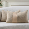 Pack of 2 Faux Leather Boucle Throw Pillow Covers 20"x12" Neutral Beige Chic Accents Textured Rectangular Lumbar Decorative Pillow Cases for Living Room Couch Bed Farmhouse Boho Home Decor