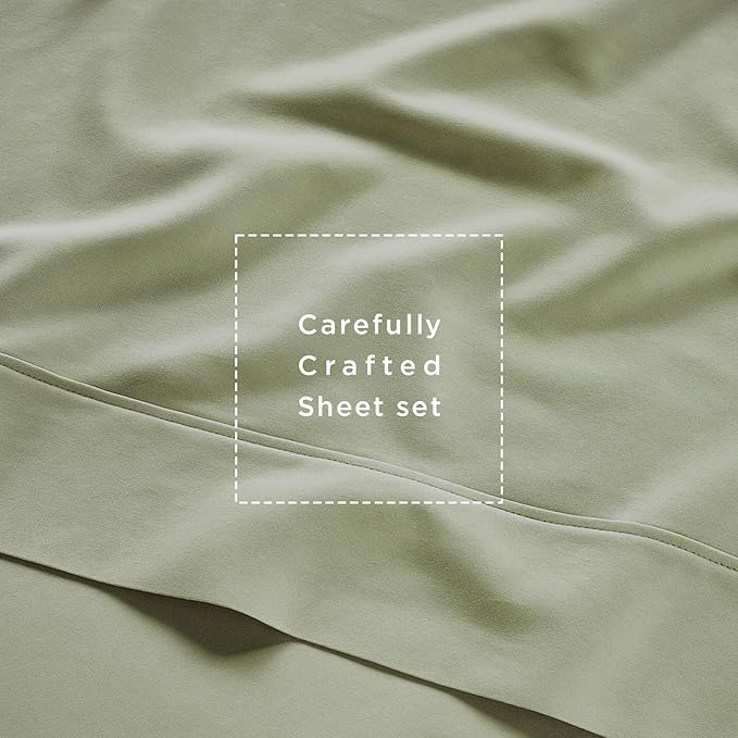 Threadmill Cotton Twin Sheet Set | 100% Cotton Sheets for Twin Size Bed | Solid Sateen Twin Bed Sheets Set with 16” Deep Pocket | Soft Breathable 3-Piece Cooling Sheet Set | Sage Green