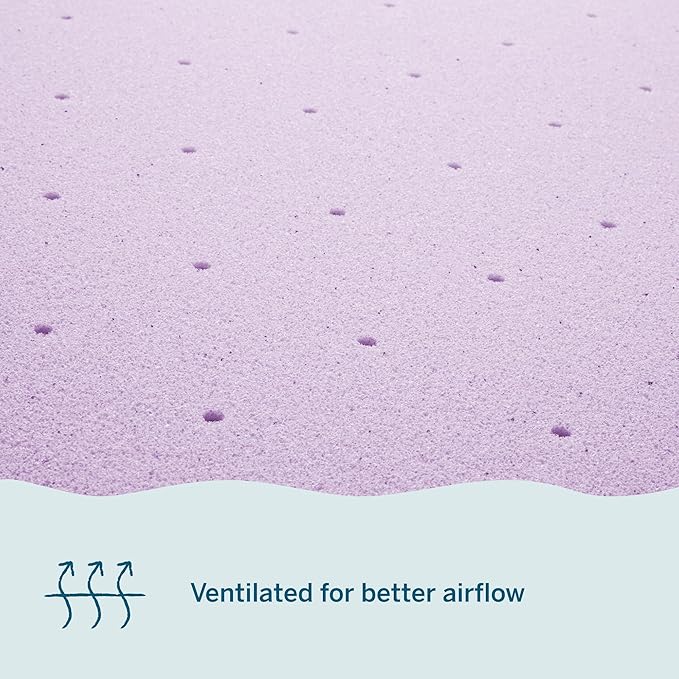 LUCID 2 Inch Lavender Infused Memory Foam Mattress Topper, King Size – Ventilated Design – Pressure Relieving Bed Topper - Mattress Pad – CertiPur Certified