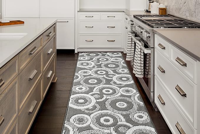 Custom Length Cut to Size Retro Modern Geometric Carpet Runner Rug for Hallways, Non Slip Rubber Backed, 31 inch Wide X Customized Length, Geo Grey, 31 inch X 16 feet