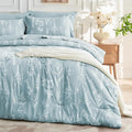 MUXHOMO Mineral Blue Cal King Comforter Set, Elegant Floral Print Bed in a Bag 7 Pieces, Ultra Soft & Breathable Reversible Botanical Pattern Bedding Set with Comforter, Sheets, Pillowcases, and Shams