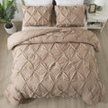 Andency California King Comforter Set Taupe (104x96Inch), Pinch Pleat Cal King Comforter Set 3 Pieces, Oversized King Pintuck Bed Comforter, Microfiber Down Alternative Comforter Bedding Set