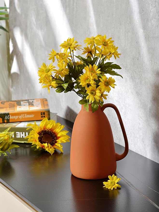 Terracotta Vases Sets of 2,8inch Decorative Ceramic Vases,Rustic Farmhouse Handle Flower Vase,Clay Decorative Vases for Living Room,Table,Shelf