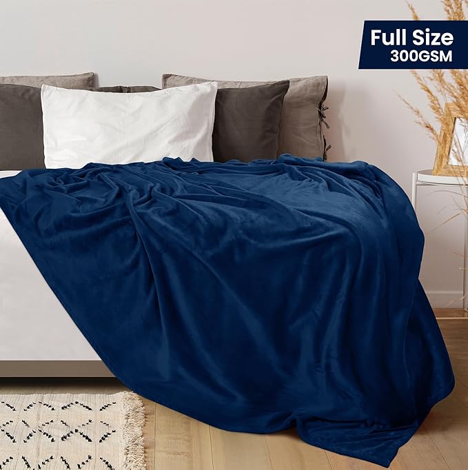 Utopia Bedding Fleece Blanket Full Size Navy 300GSM Luxury Fuzzy Soft Anti-Static Microfiber Bed Blanket (90x84 Inch)
