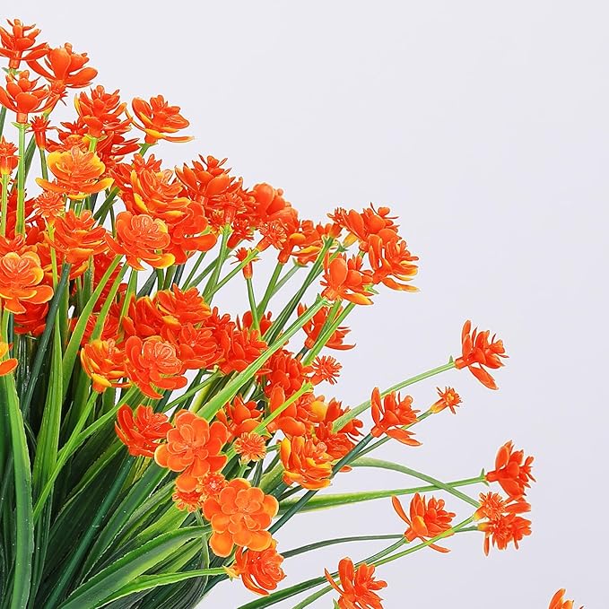 AGIRL 24 Bundles Artificial Fall Flowers Outdoor Indoor Decoration,Fake Plastic Flowers,Faux Mums Plant for Thanksgiving Fall Decor,for Hanging Outside Garden Front Door Porch Patio Window Box