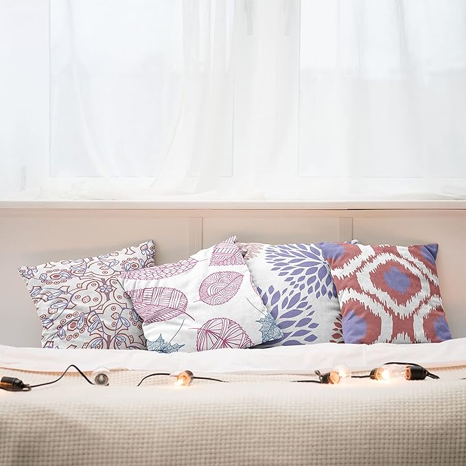 Ambesonne Vintage Throw Pillow Cushion Case Pack of 4, Bohemian Ornamental Leaves Dahlia Pattern Geometric Art Curlicue Motif, Modern Accent Double-Sided Digital Printing, 20", Lavender Pale Maroon