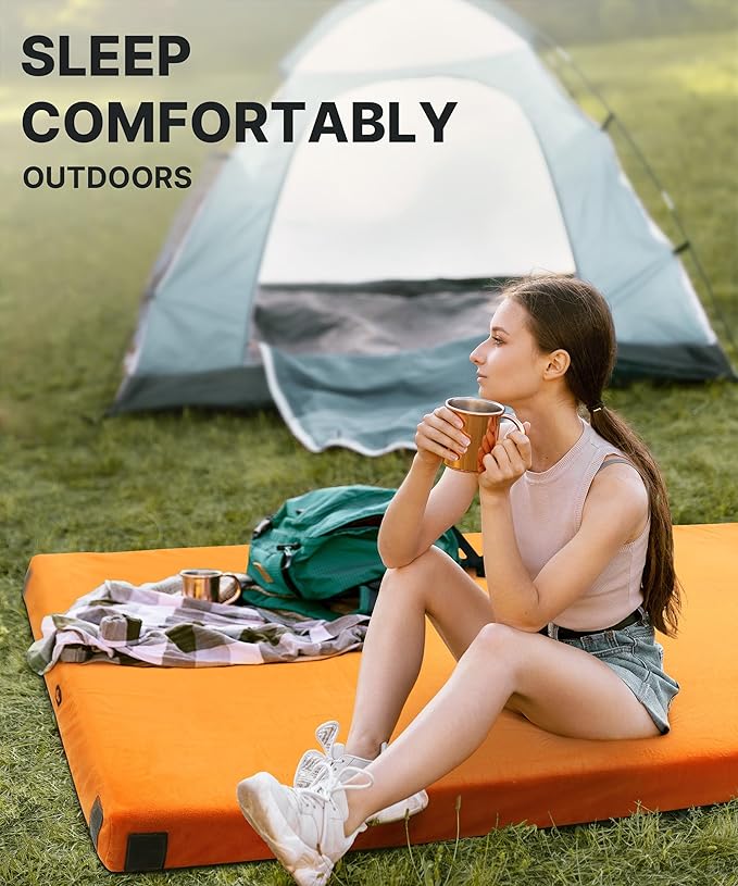 3 Inch GAIALOOP Thick Memory Foam Camping Mattress Sleeping Pad [Car/Tent/Cot] Glamping Portable Floor Mat Roll Up Futon Mattress for Guests Sleepover
