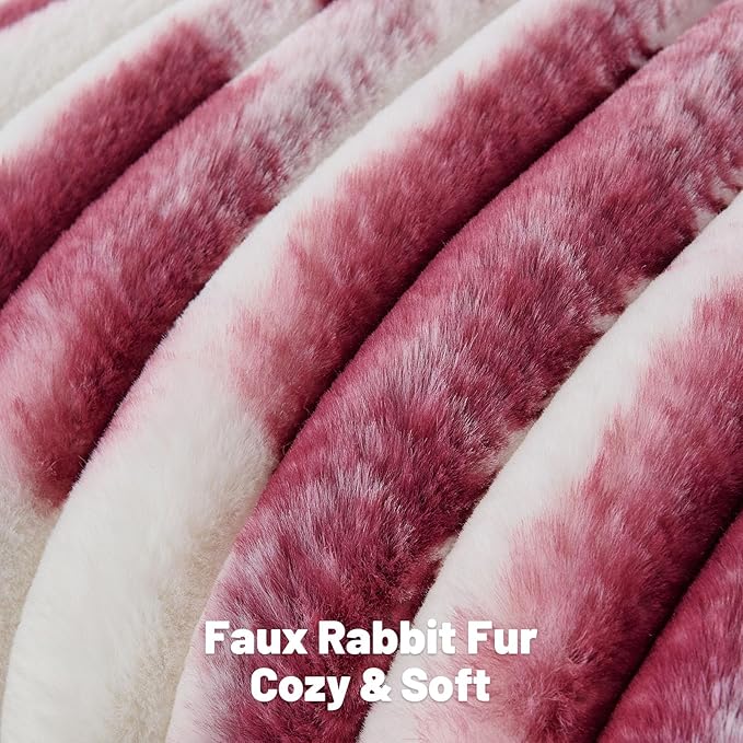 FUTEI Burgundy Decorative Throw Pillow Covers 18x18 Inch Set of 2, Soft Tie-Dye Faux Rabbit Fur Striped Texture Cushion Case, Modern Home Decor for Couch Bed Living Room